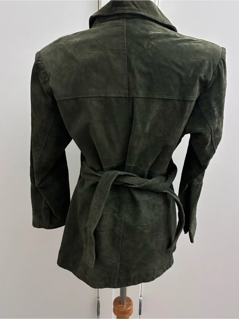 Vtg Charlotte Russe Large Jacket Olive Green Suede Genuine Leather‎ Tie Waist